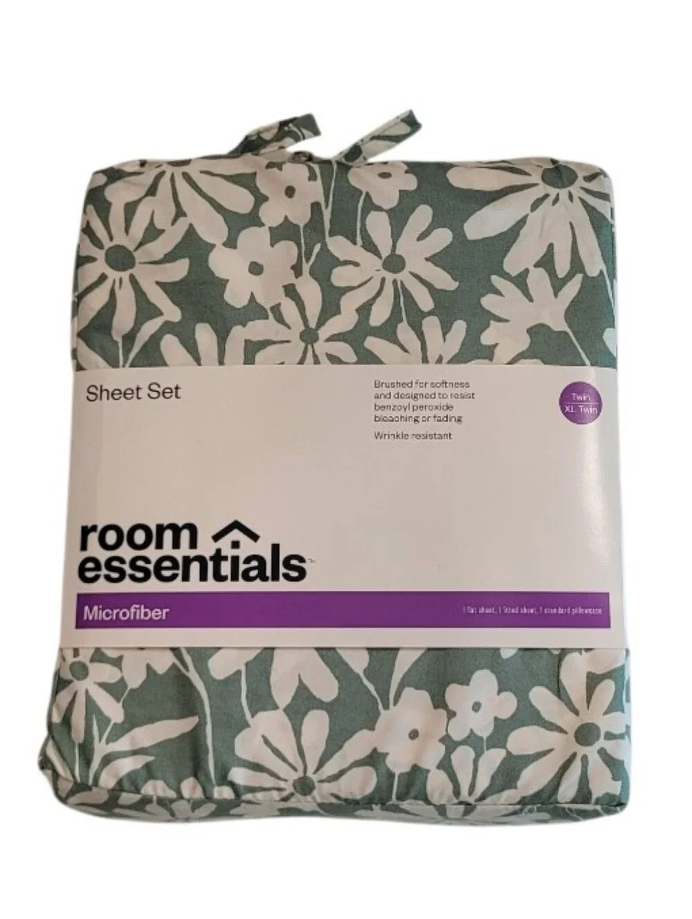 Room Essentials Floral Microfiber Bed Sheet Set - Sage & White Floral Pattern
